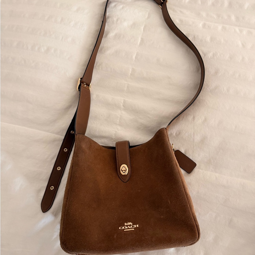 COACH Brown Suede Shoulder Bag with Leather Trim